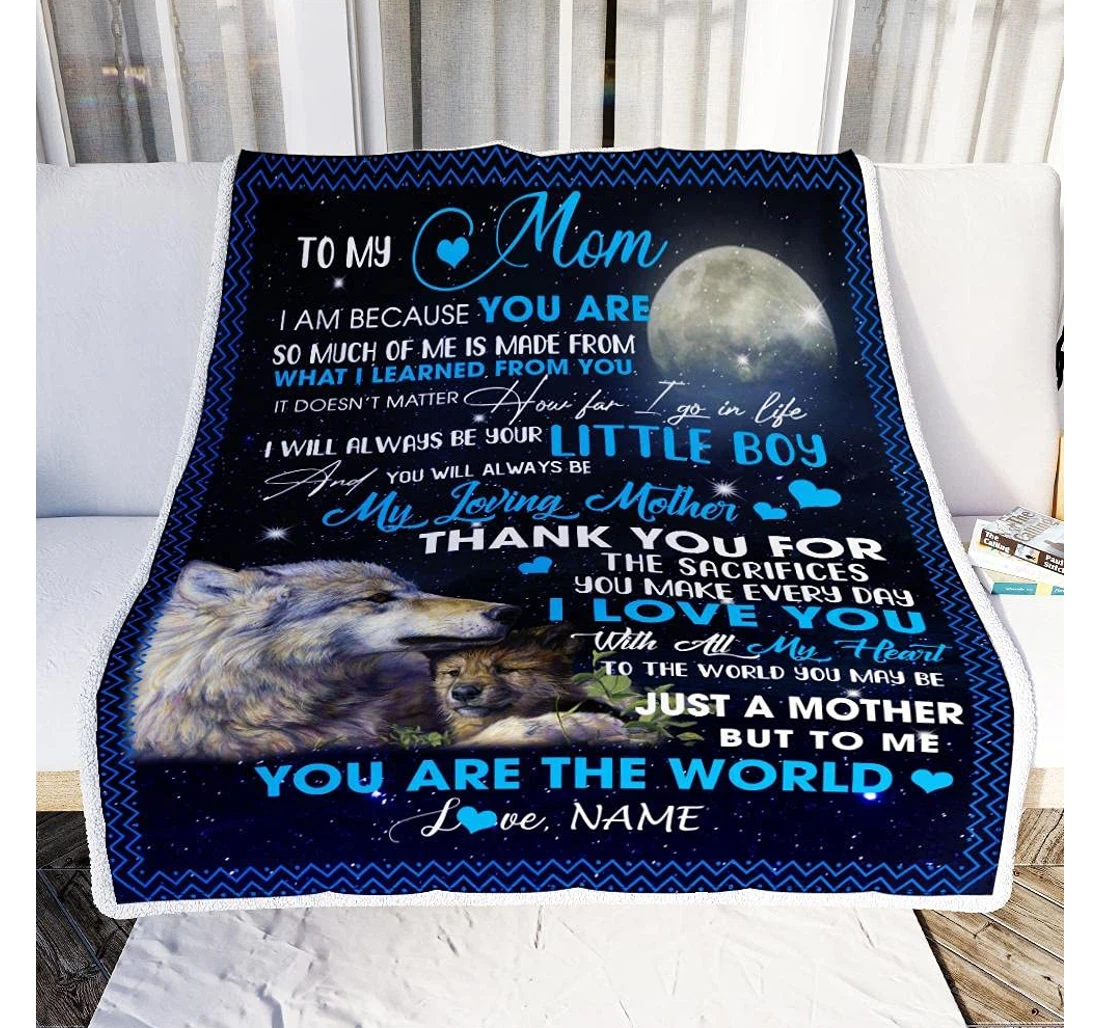 Throw Blanket, Quilt - Personalized To My Mom Wolf From Daughter And Son Custom Name Mother And Baby Wolf In The Moon Gifts Sherpa Fleece