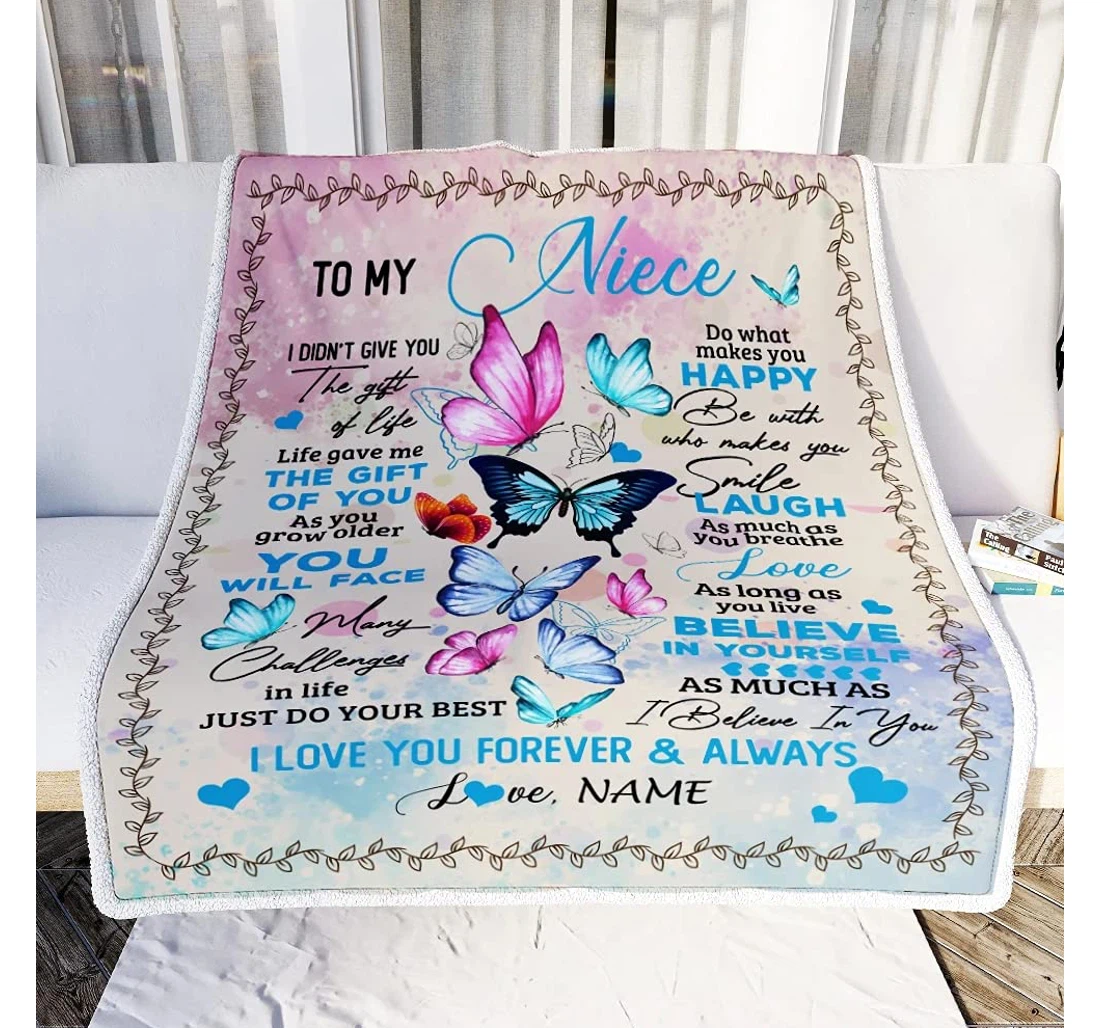 Throw Blanket, Quilt - Personalized To My Niece Family Baby Girl From Aunt Auntie Un Customized Beautiful Butterfly Bedroom Gifts Sherpa Fleece