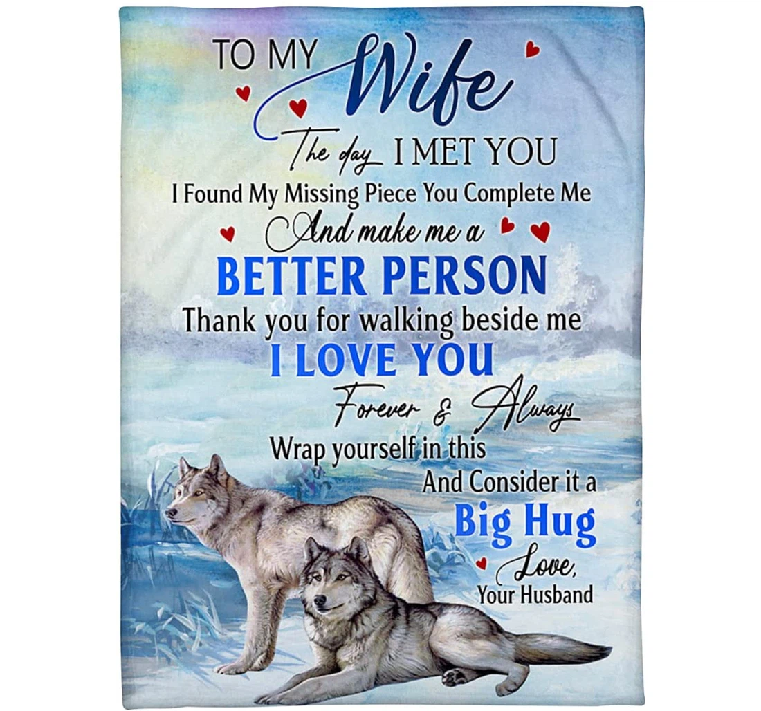 Throw Blanket, Quilt - Personalized To My Wife Wolf Beloved Girl From Husband Customized Couple Wolf Together Art Bedroom Gifts Sherpa Fleece