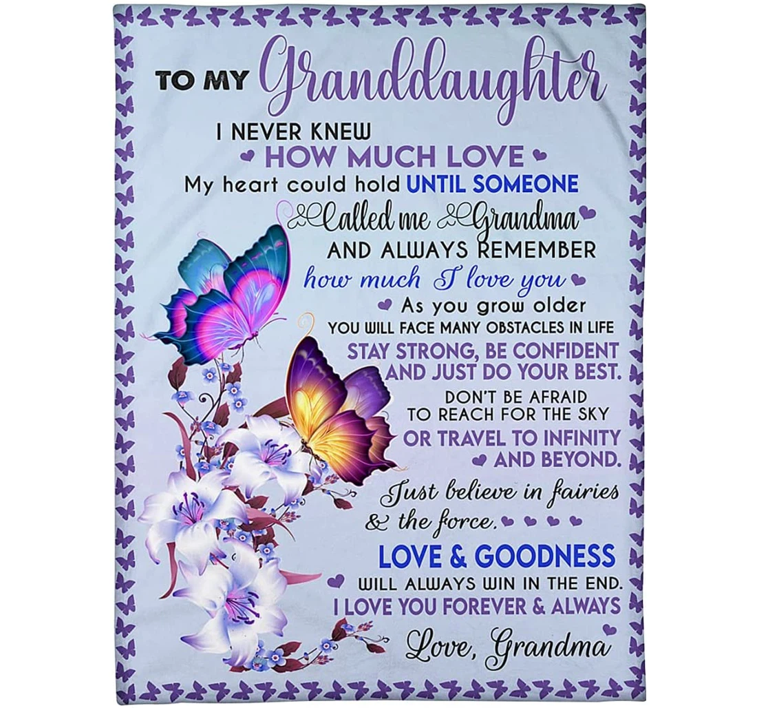 Throw Blanket, Quilt - Personalized To My Granddaughter Butterfly Beloved Girl From Grandma Customized Colorful Butterfly Lily Flower Gifts Sherpa Fleece