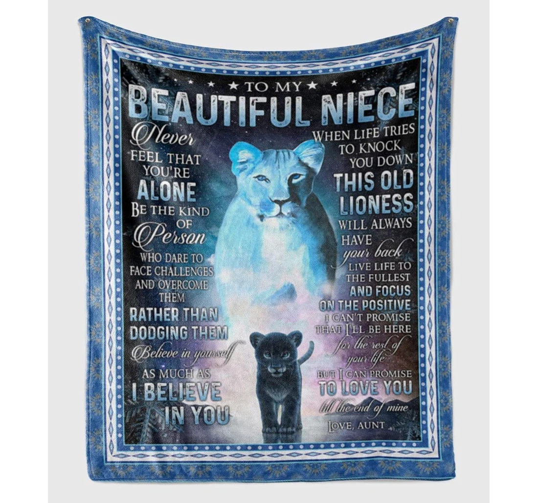 Throw Blanket, Quilt - Personalized To My Beautiful Niece Lion Beloved Girl From Aunt Customized Cute Baby Lion Shadow Warmth Bedroom Gifts Sherpa Fleece