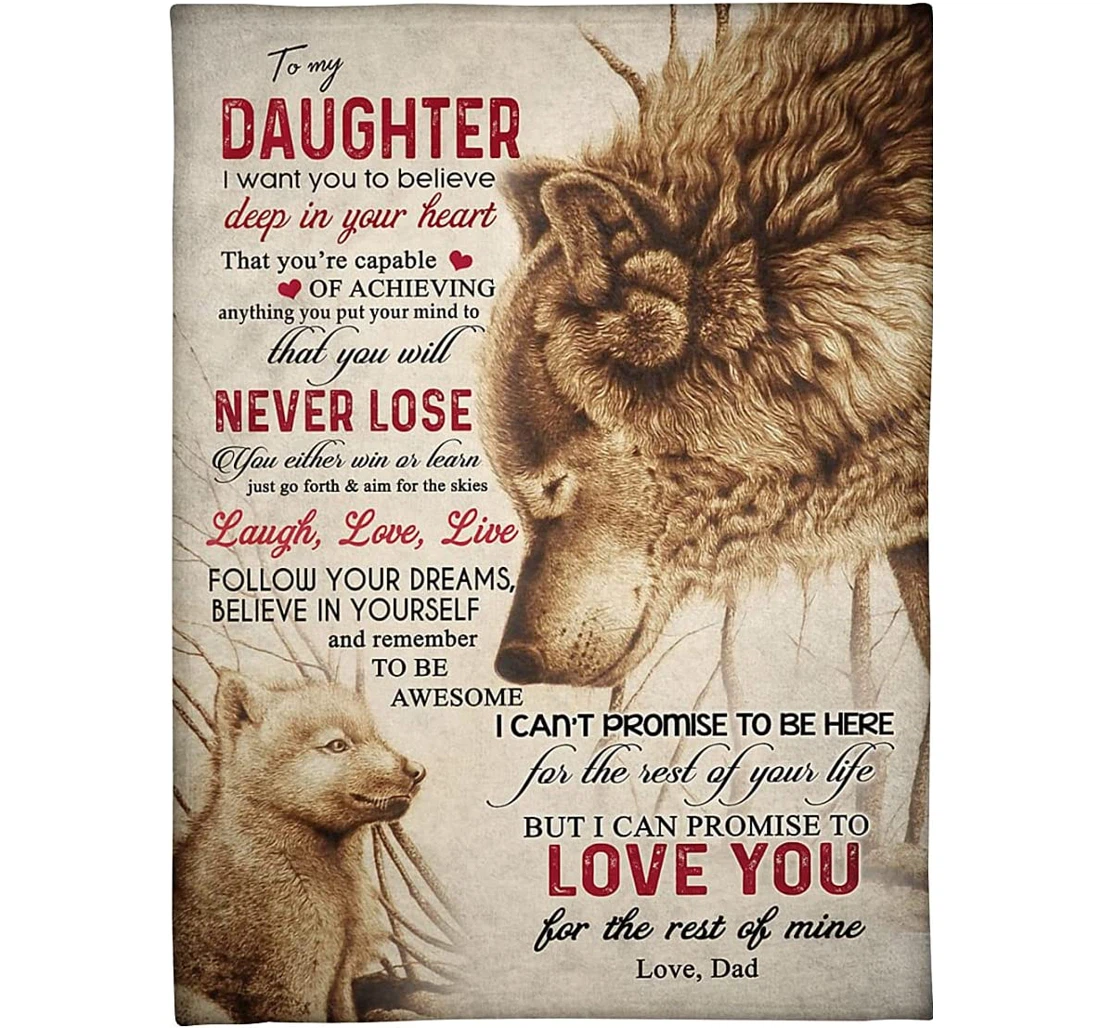 Throw Blanket, Quilt - Personalized To My Daughter Wolf From Dad Daddy Customized Mother And Baby Wolf Storm Art Light Weight Bedroom Gifts Beloved Girl Xmas Sherpa Fleece