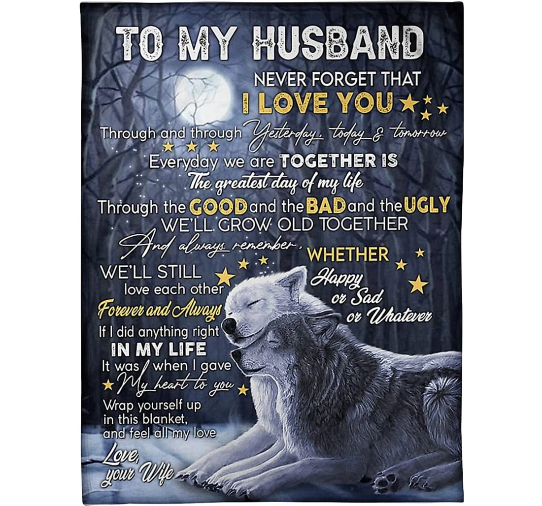 Throw Blanket, Quilt - Personalized To My Husband Wolf Couple From Wife Customized Cute Wolf Couple Together Light Weight Bedroom Gifts Valentines Sherpa Fleece