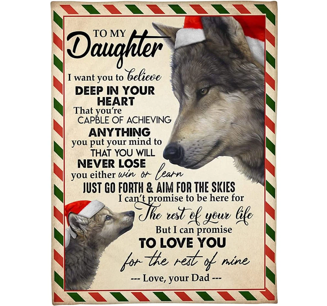 Throw Blanket, Quilt - Personalized To My Daughter Wolf From Dad Customized Baby And Father Wolf Xmas Art Light Weight Bedroom Gifts Beloved Girl Sherpa Fleece