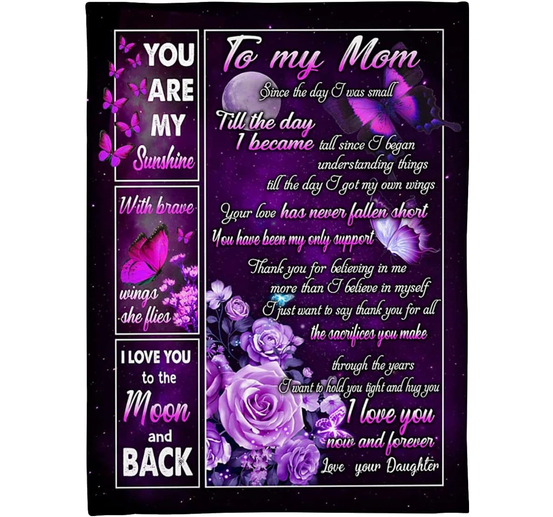 Throw Blanket, Quilt - Personalized To My Mom From Daughter Customized Like A Purple Butterfly Emerges Bedroom Gifts Mother's Day Sherpa Fleece