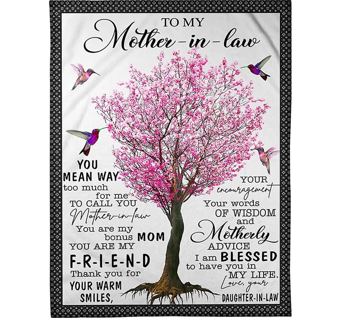 Throw Blanket, Quilt - Personalized Family To My Mother In Law From Daughter In Law Custom Name Beautiful Spring Tree Birth Bird Gifts Xmas Sherpa Fleece