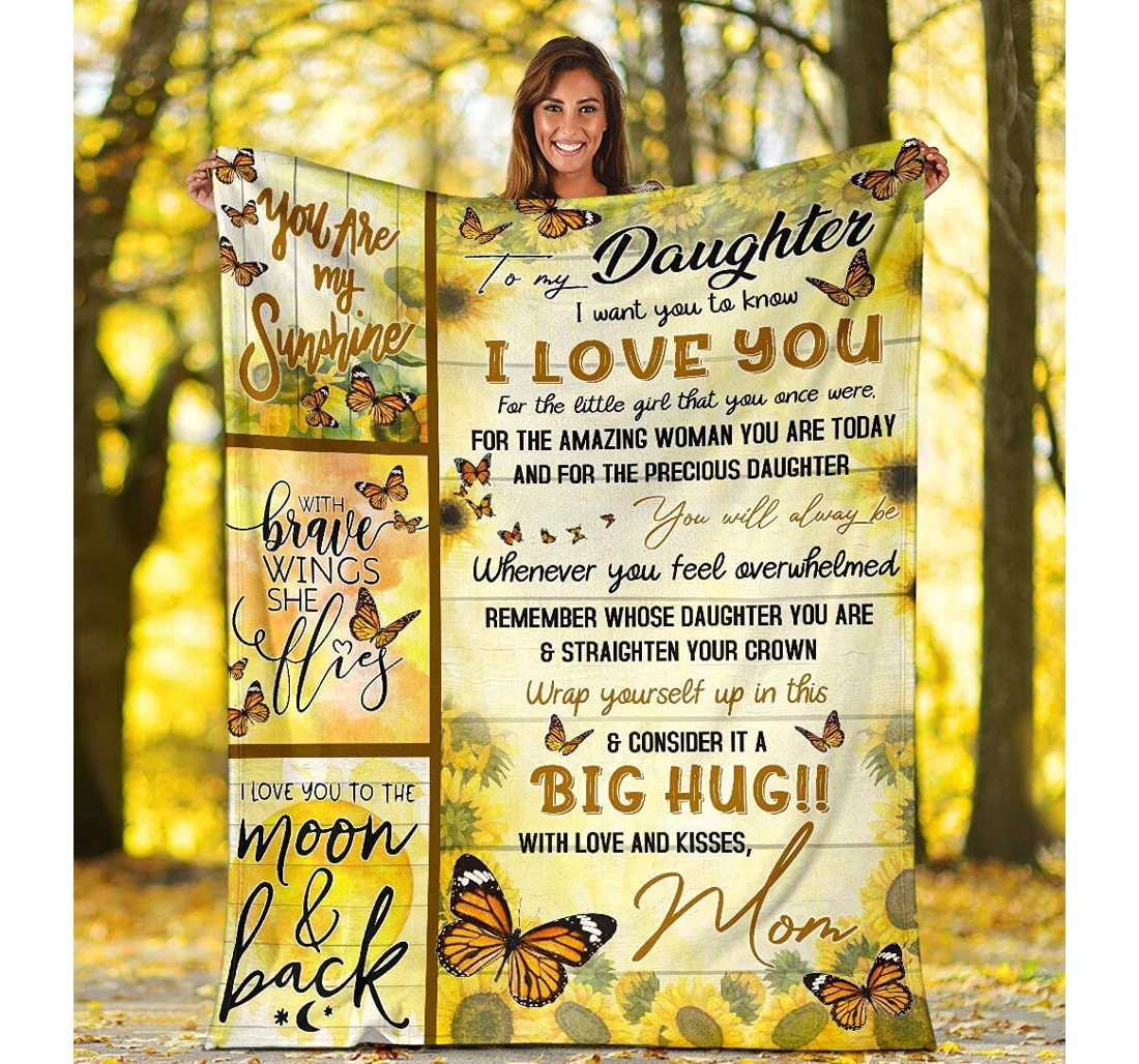 Throw Blanket, Quilt - Personalized Butterfly To My Daughter From Mom  Custom Name Loving Quotes Yellow Butterfly Sunflower Background Gifts Beautiful  Daughter Sherpa Fleece - Just A Quick Store