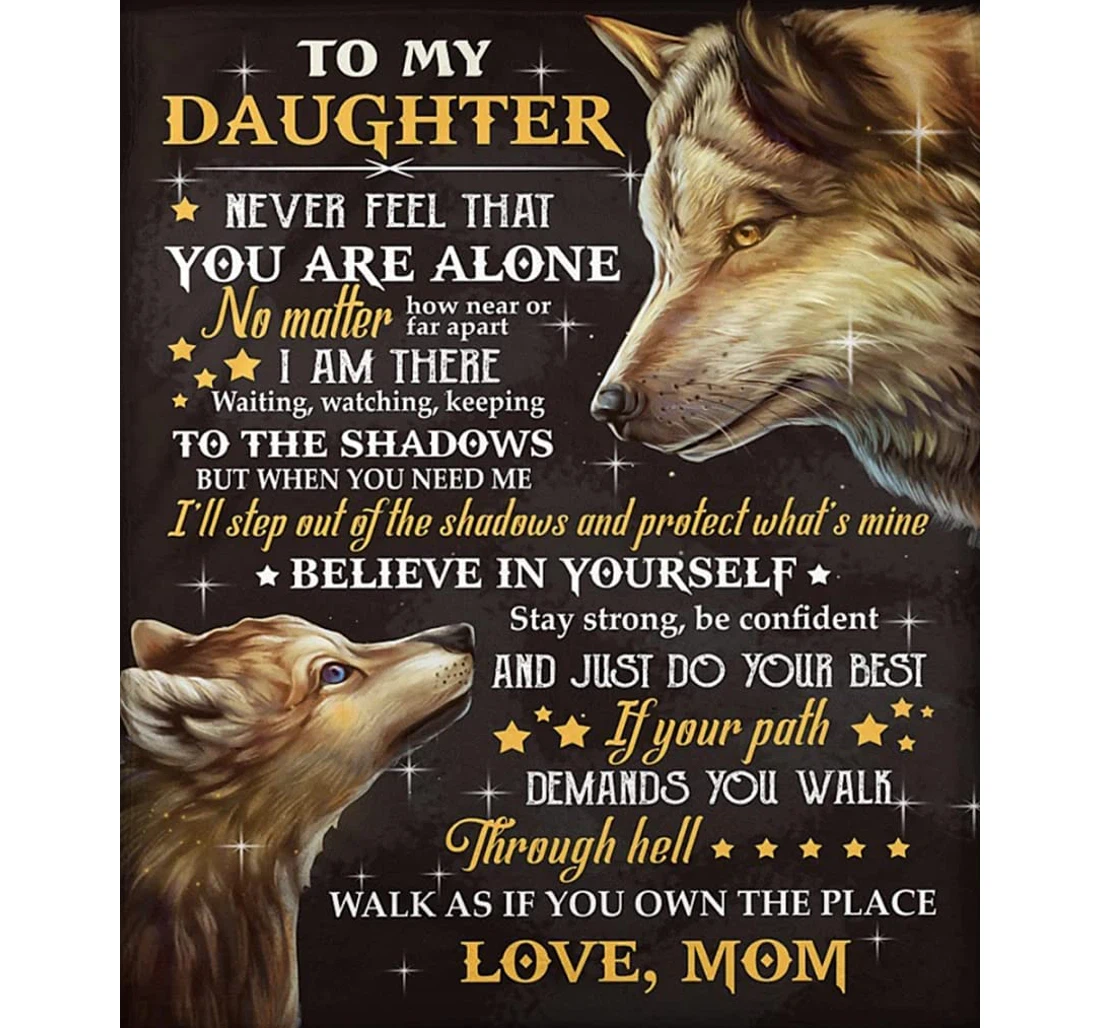 Throw Blanket, Quilt - Personalized To My Daughter Wolf From Mom Customized Baby And Mother Wolves Brown Premium Family Bedroom Gifts Sherpa Fleece