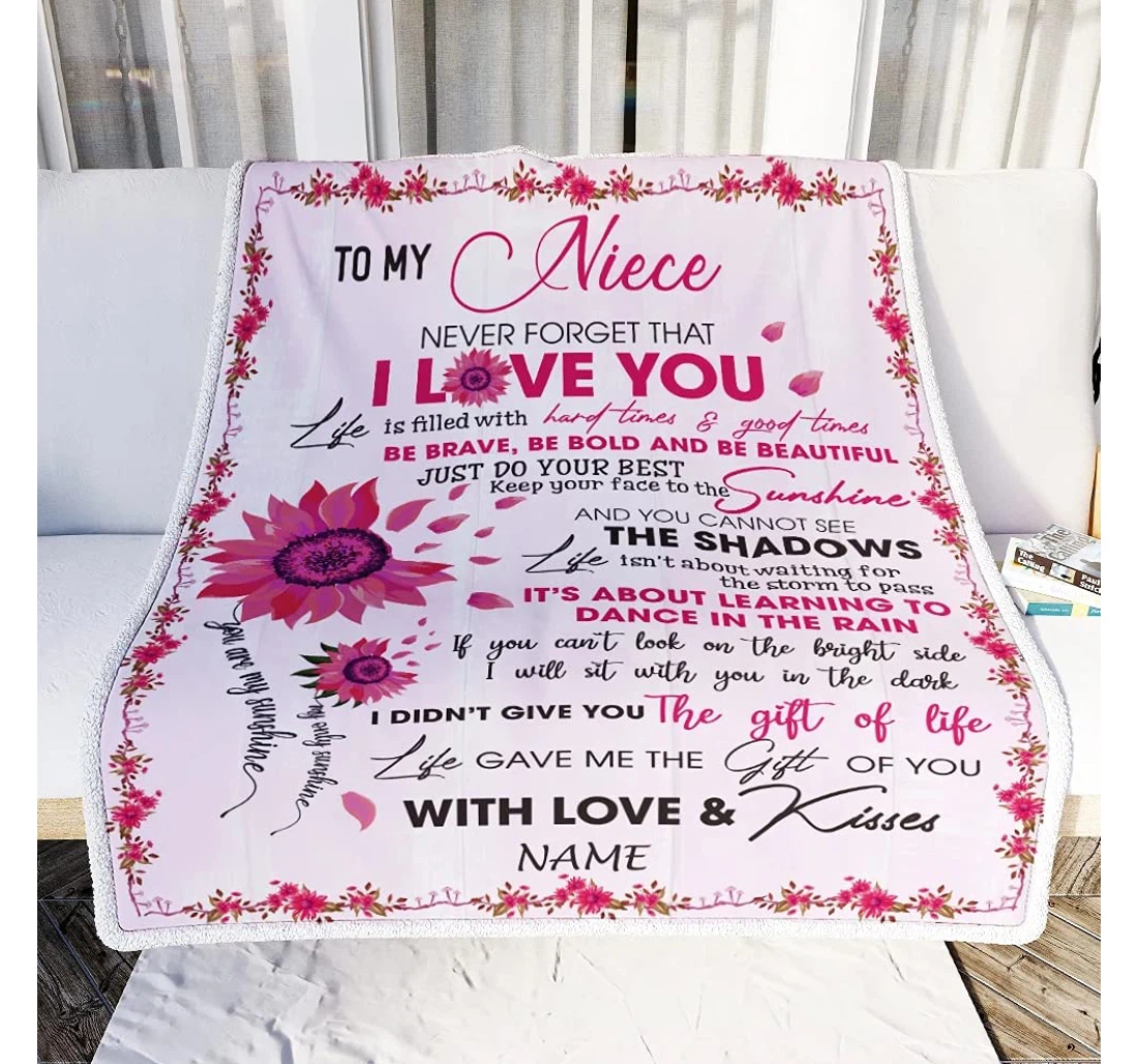 Throw Blanket, Quilt - Personalized To My Niece Sunflower Little Girl From Aunt Customized I Love You Pink Sunflower Bedroom Gifts Sherpa Fleece