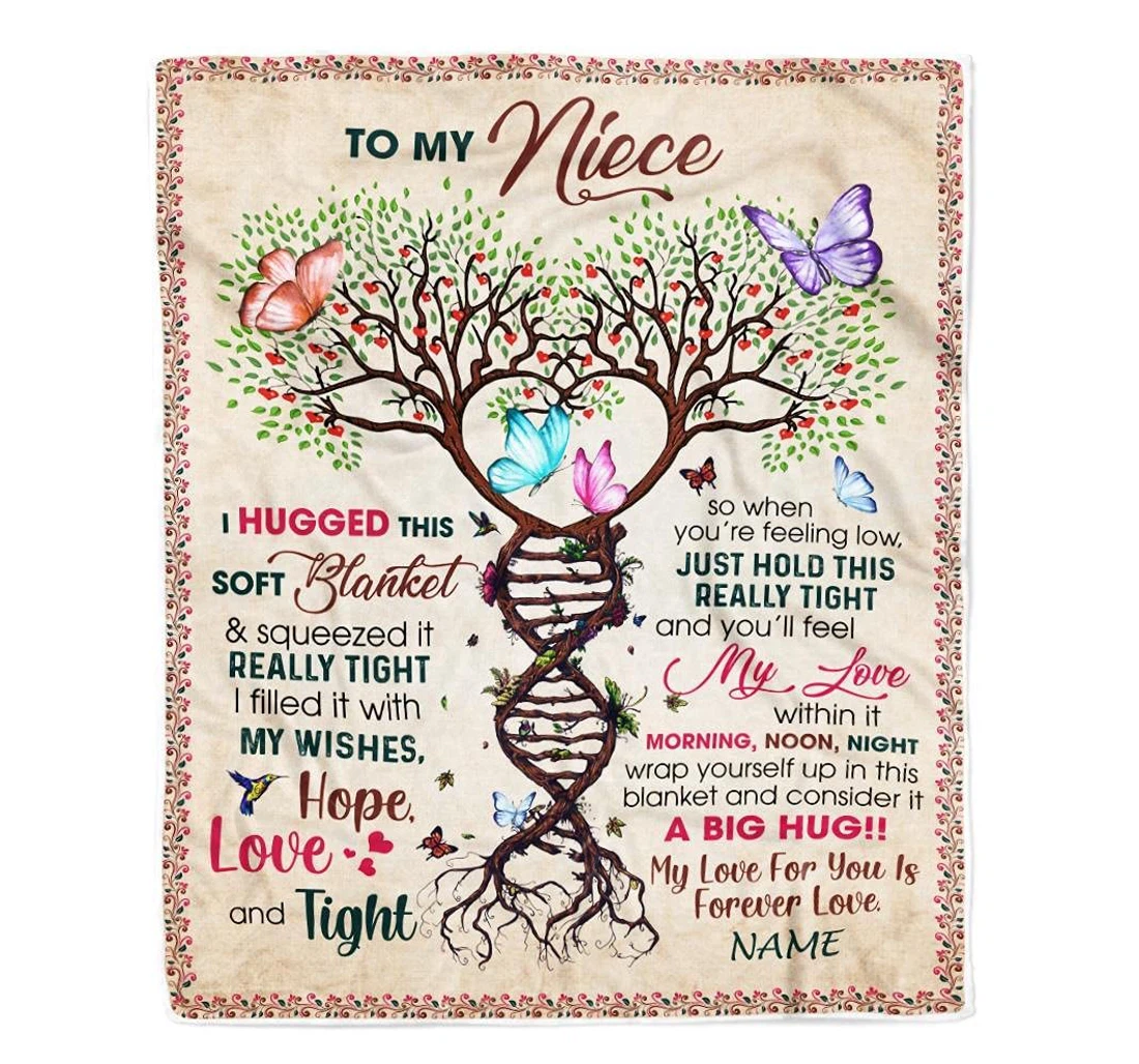 Throw Blanket, Quilt - Personalized To My Niece Dna Tree Baby Girl From Aunt Auntie Customized Beautiful Butterfly Flying Dna Tree Gifts Sherpa Fleece