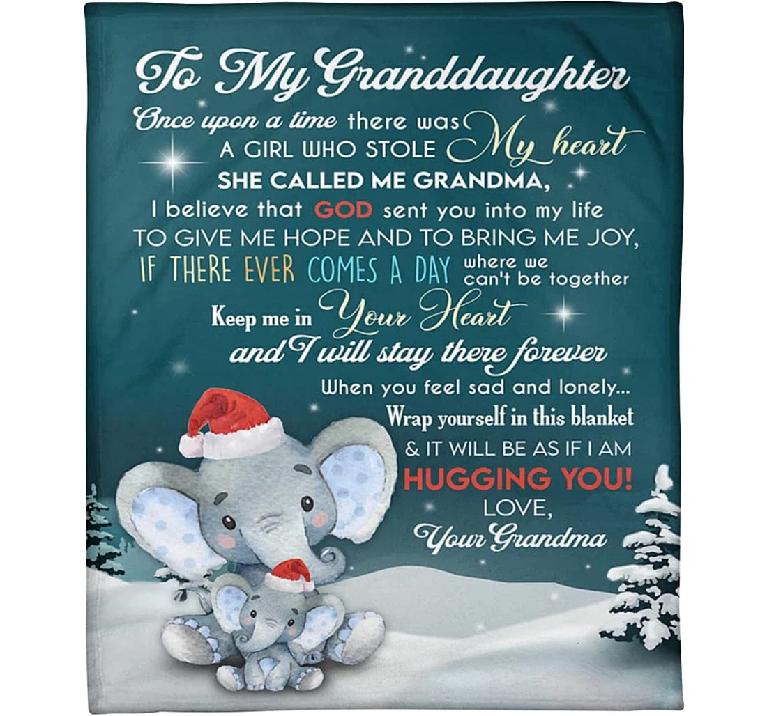 Throw Blanket, Quilt - Personalized Elephant To My Granddaughter From Grandma Custom Name Cute Elephants In The Snow Room Gifts Sherpa Fleece