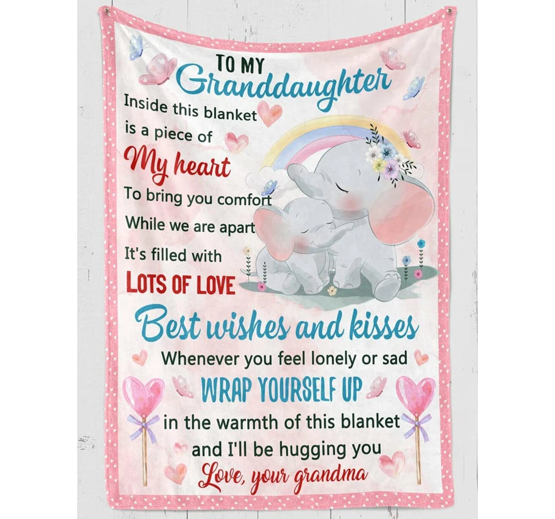 Throw Blanket, Quilt - Personalized To My Granddaughter From Grandma Custom Name Inside This Is A Piece Of My Heart Elephant Baby And Grandmother Gifts Sherpa Fleece