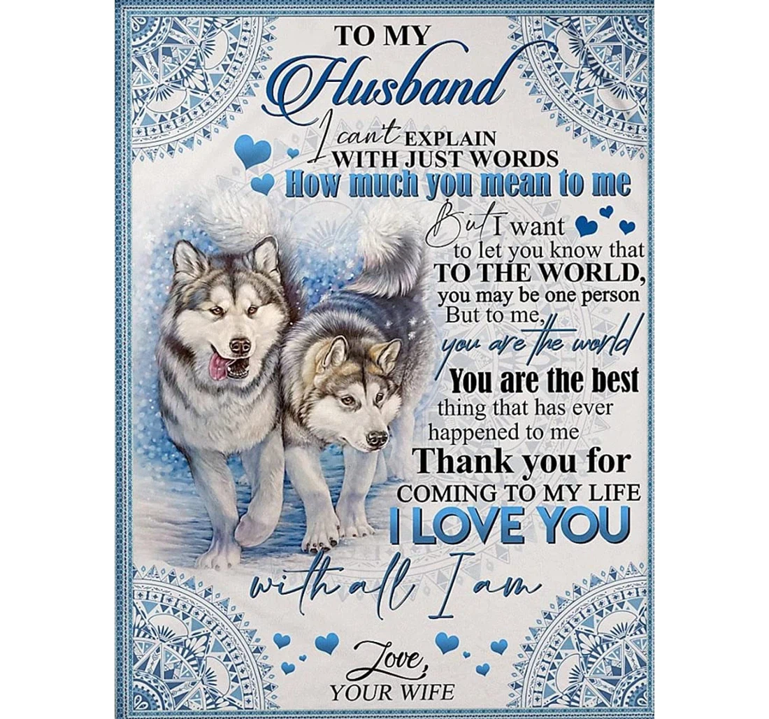 Throw Blanket, Quilt - Personalized To My Husband Wolf Lover From Wife I Love You Customized Wolf Couple Together Art Gifts Sherpa Fleece