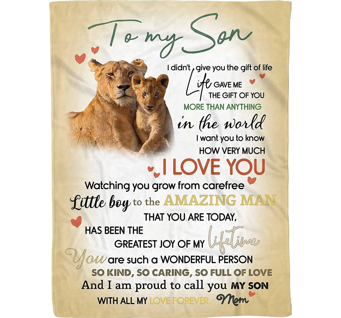 Throw Blanket, Quilt - Personalized Crown Lion To My Son From Mom Custom Name To My Son With All My Love Forever Mother And Baby Lion Together Bedding Gifts Sherpa Fleece