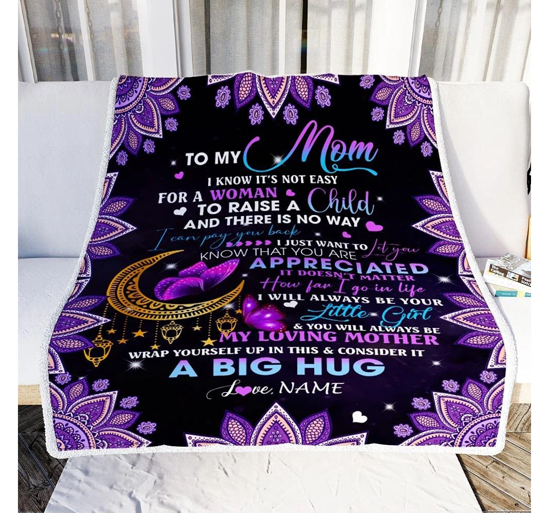 Throw Blanket, Quilt - Personalized To My Mom Mother From Daughter And Son Customized Violet Butterfly Lotus Flower Moon Bedroom Gifts Sherpa Fleece