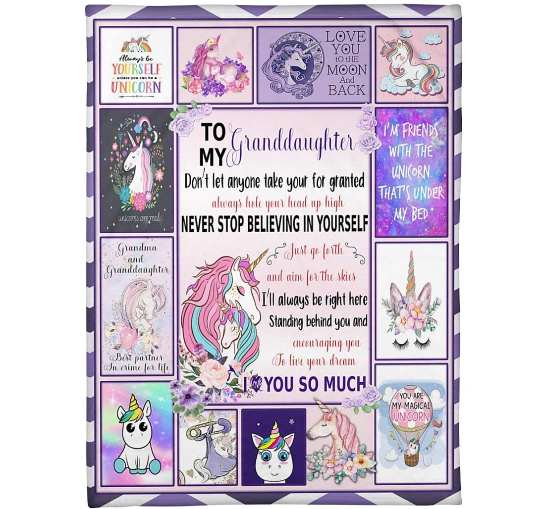 Throw Blanket, Quilt - Personalized Gifts My Granddaughter I’m Friends With The Unicorn That’s Under My Sherpa Fleece