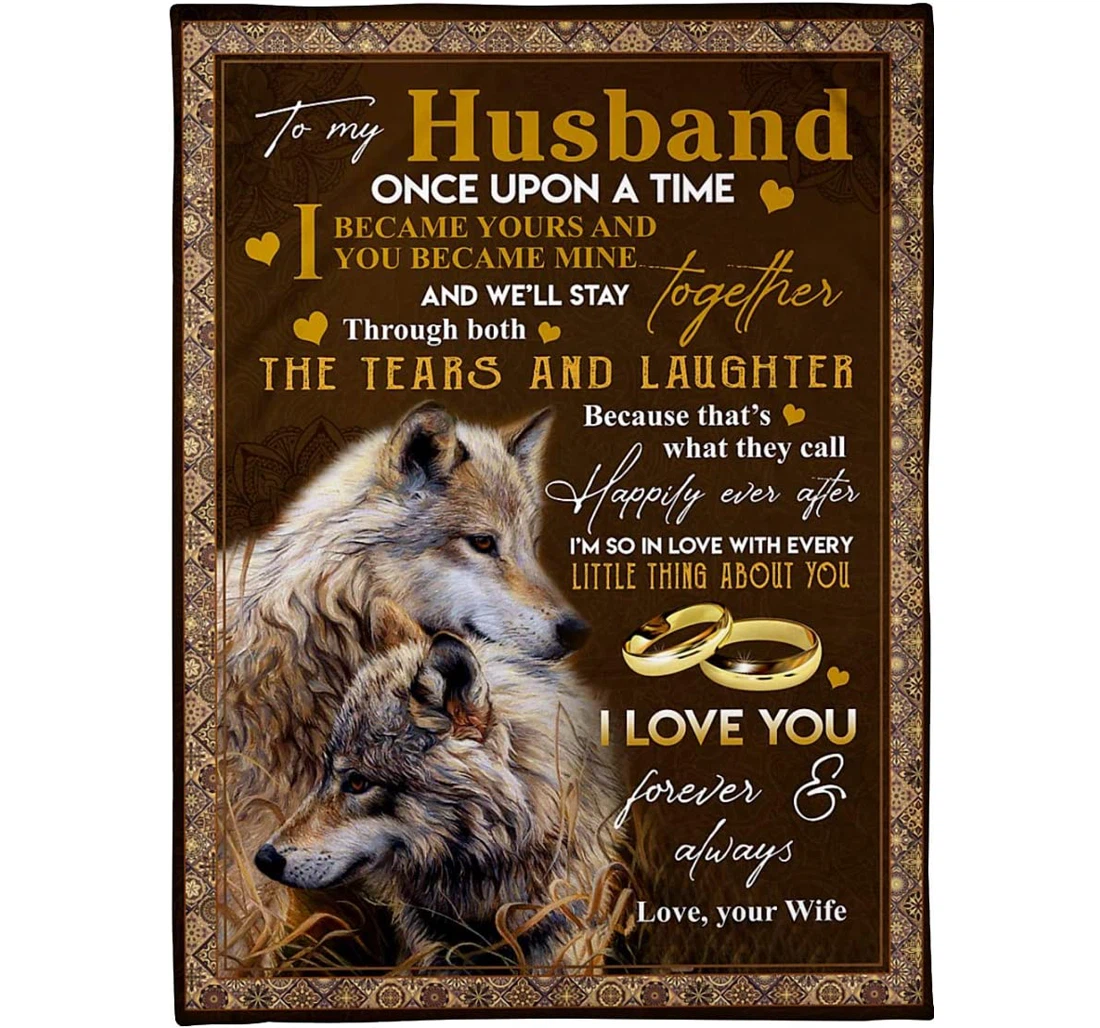 Throw Blanket, Quilt - Personalized To My Husband Wolf From Wife Customized Wolf Couple And Double Ring Premium Family Bedroom Gifts Sherpa Fleece