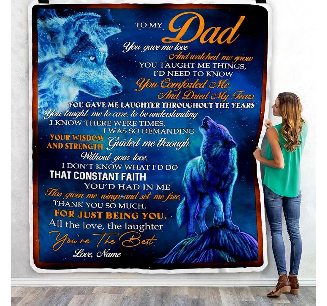 Throw Blanket, Quilt - Personalized To My Dad Wolf From Daughter Son Customized Braver Father Wolf Howling Art Gifts Sherpa Fleece