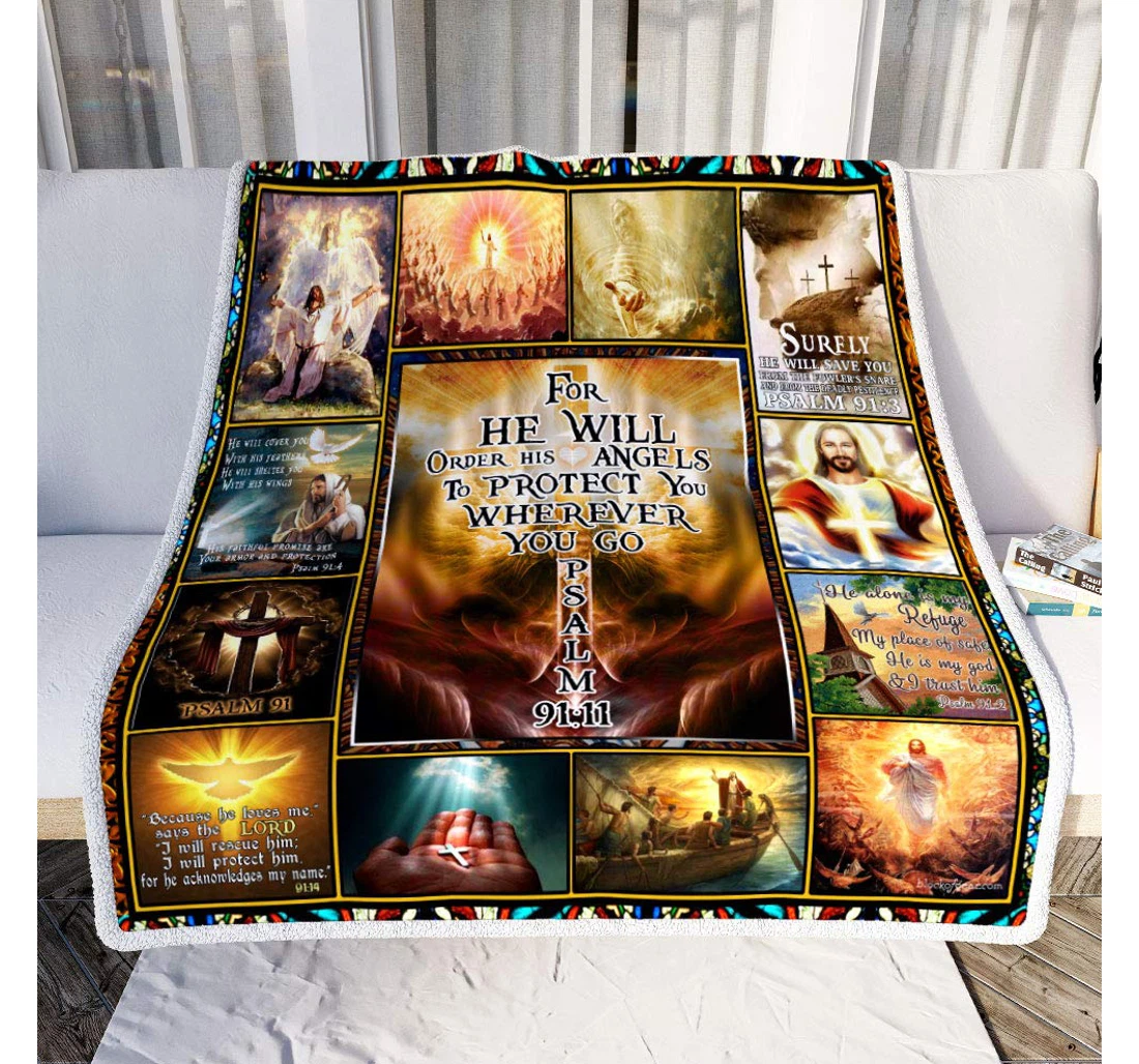 Throw Blanket, Quilt - Personalized Gifts God Lord Jesus Christian. Psalm 91 Gifts Valentine Sherpa Fleece