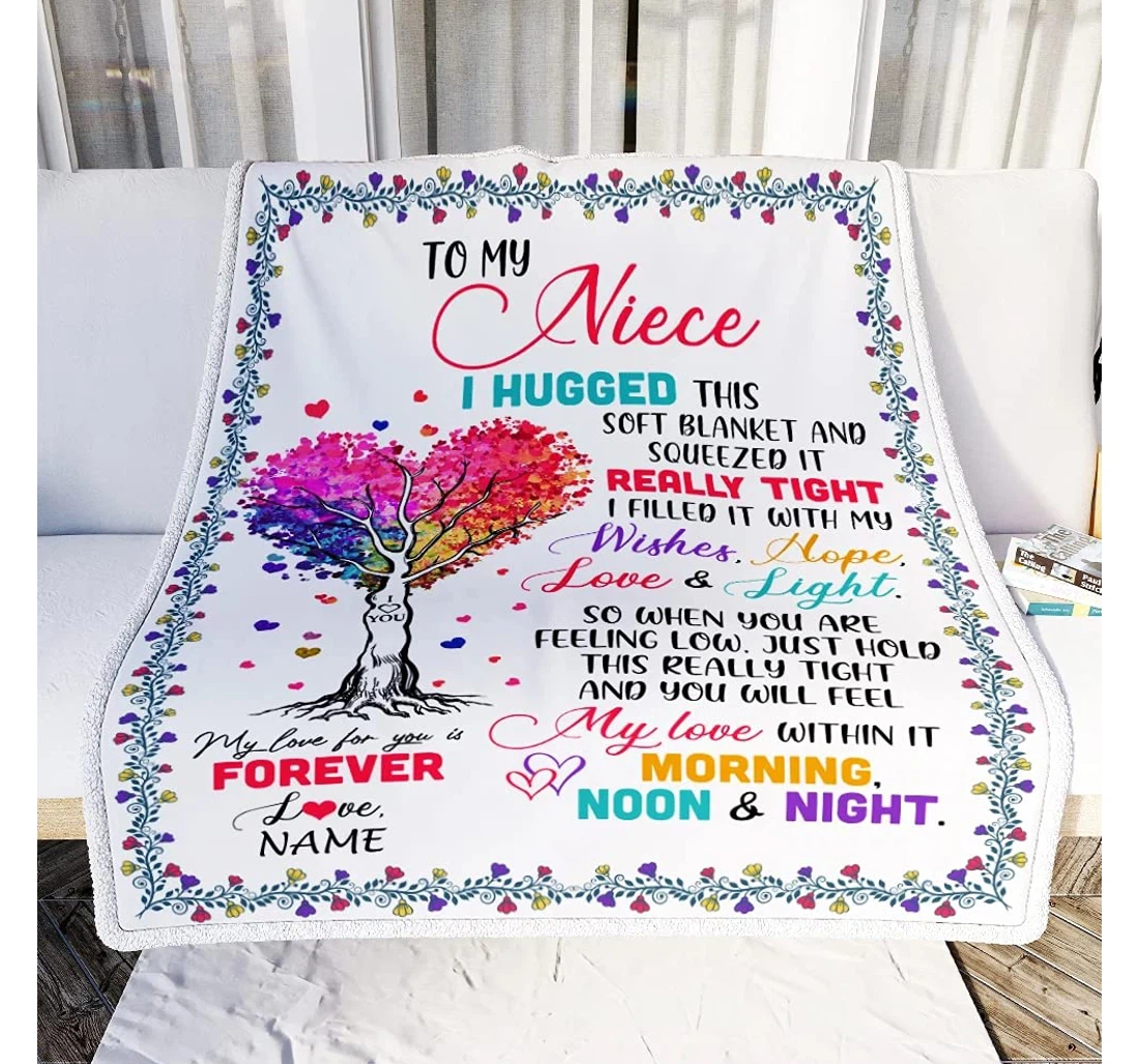 Throw Blanket, Quilt - Personalized Family To My Niece From Aunt Auntie Un Custom Name Rainbow Colorful Heart Tree Fluffy Gifts Sherpa Fleece