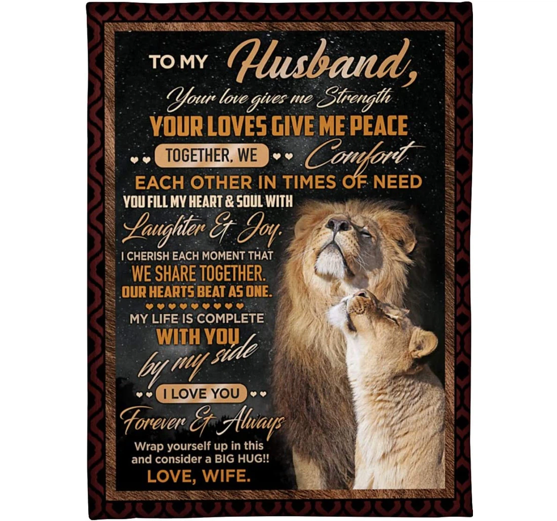 Throw Blanket, Quilt - Personalized To My Husband Lion From Wife Customized Happiness Lion Couple Together Gifts Valentines Sherpa Fleece