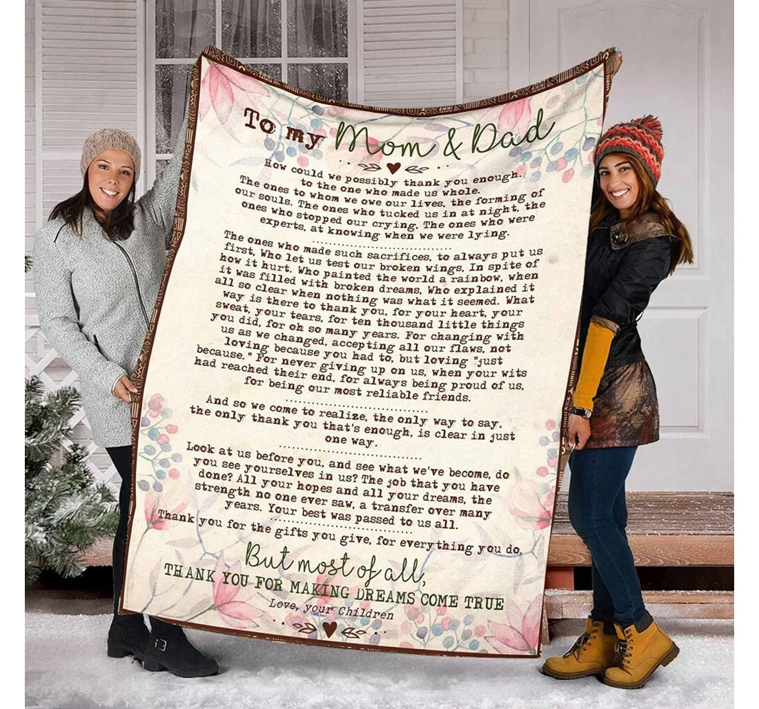 Throw Blanket, Quilt - Made In Usa Personalized To My Mom And Dad Gift Dad Mom Gift Her Him Father's Day Sherpa Fleece