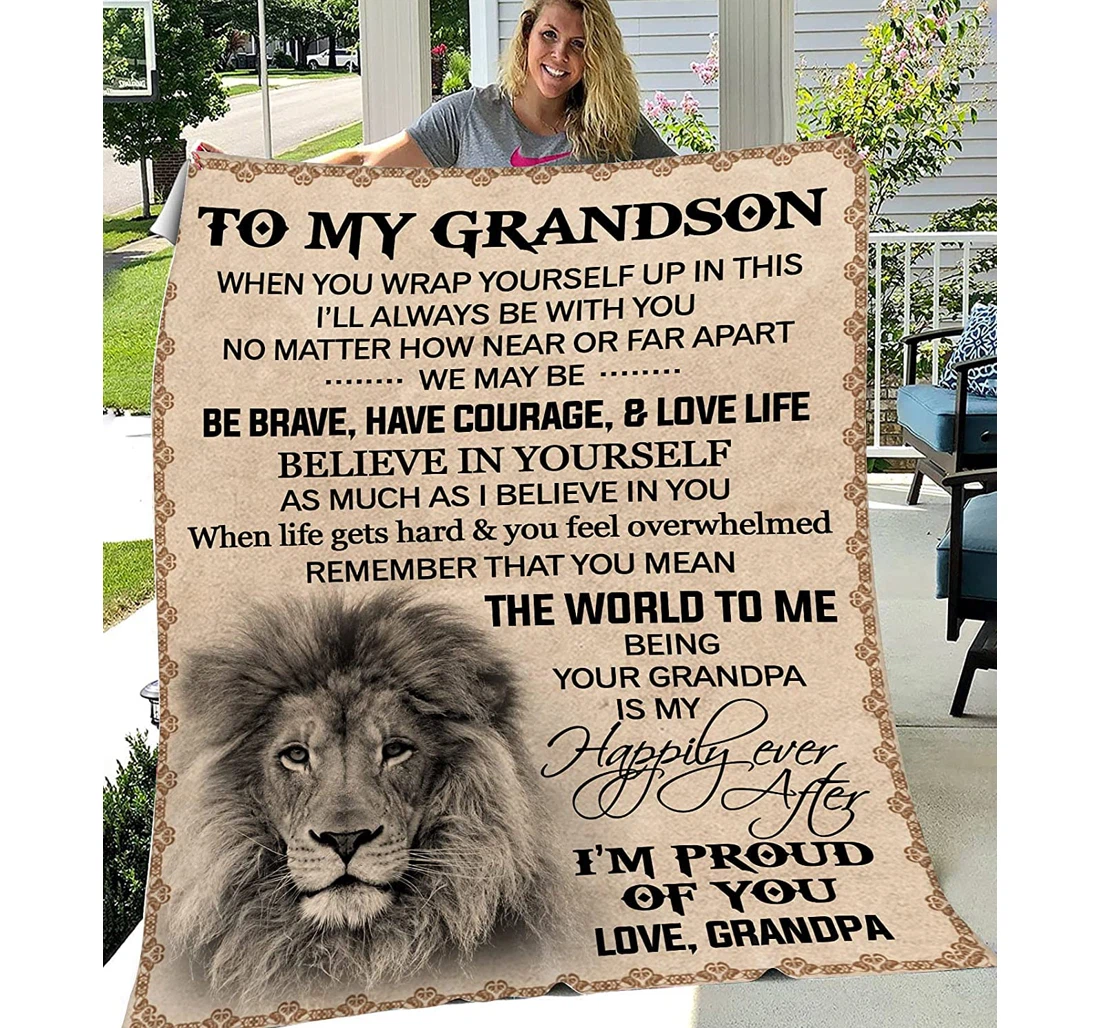 Throw Blanket, Quilt - Made In Usa To My Grandson Grandpa Is My Happily Ever After Father's Day Presents Grandpa Sherpa Fleece