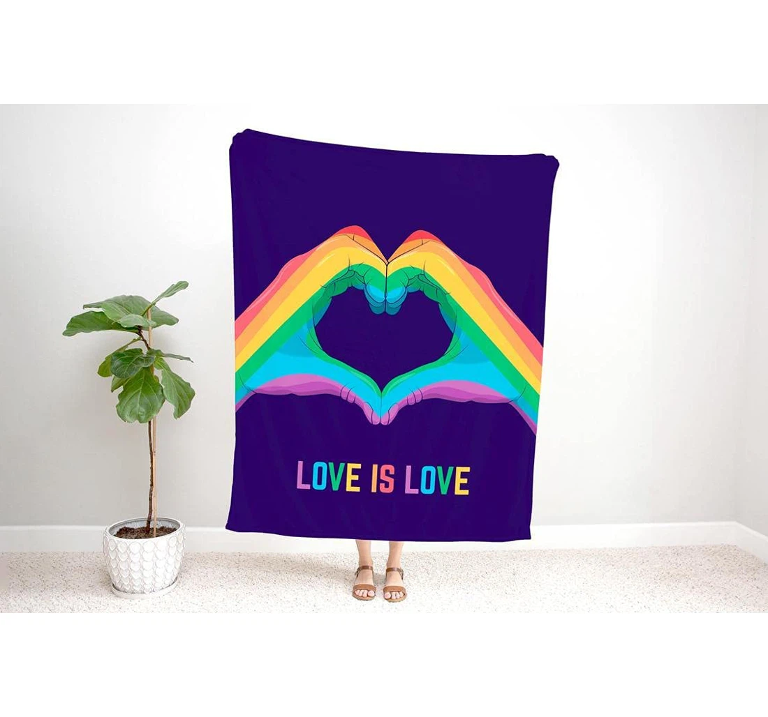 Throw Blanket, Quilt - Made In Usa Pride Flag Colorfull Lgbt Love Is Love Sherpa Fleece