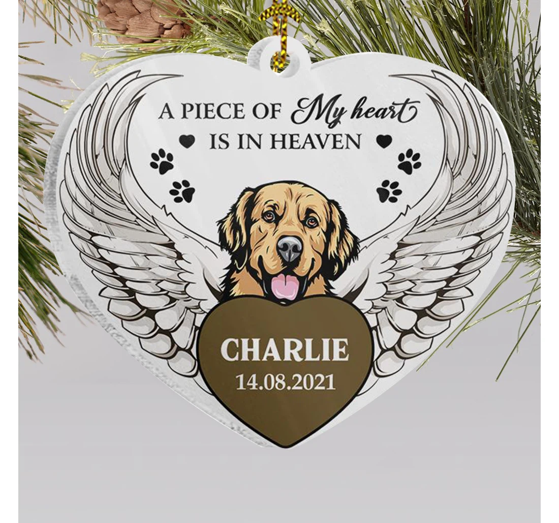 A Piece Of My Heart Is In Heaven Ornament, Pawprints On My Heart Customized Dog Ornament Memorial Gifts For Dogs Memorial MDF Ornament