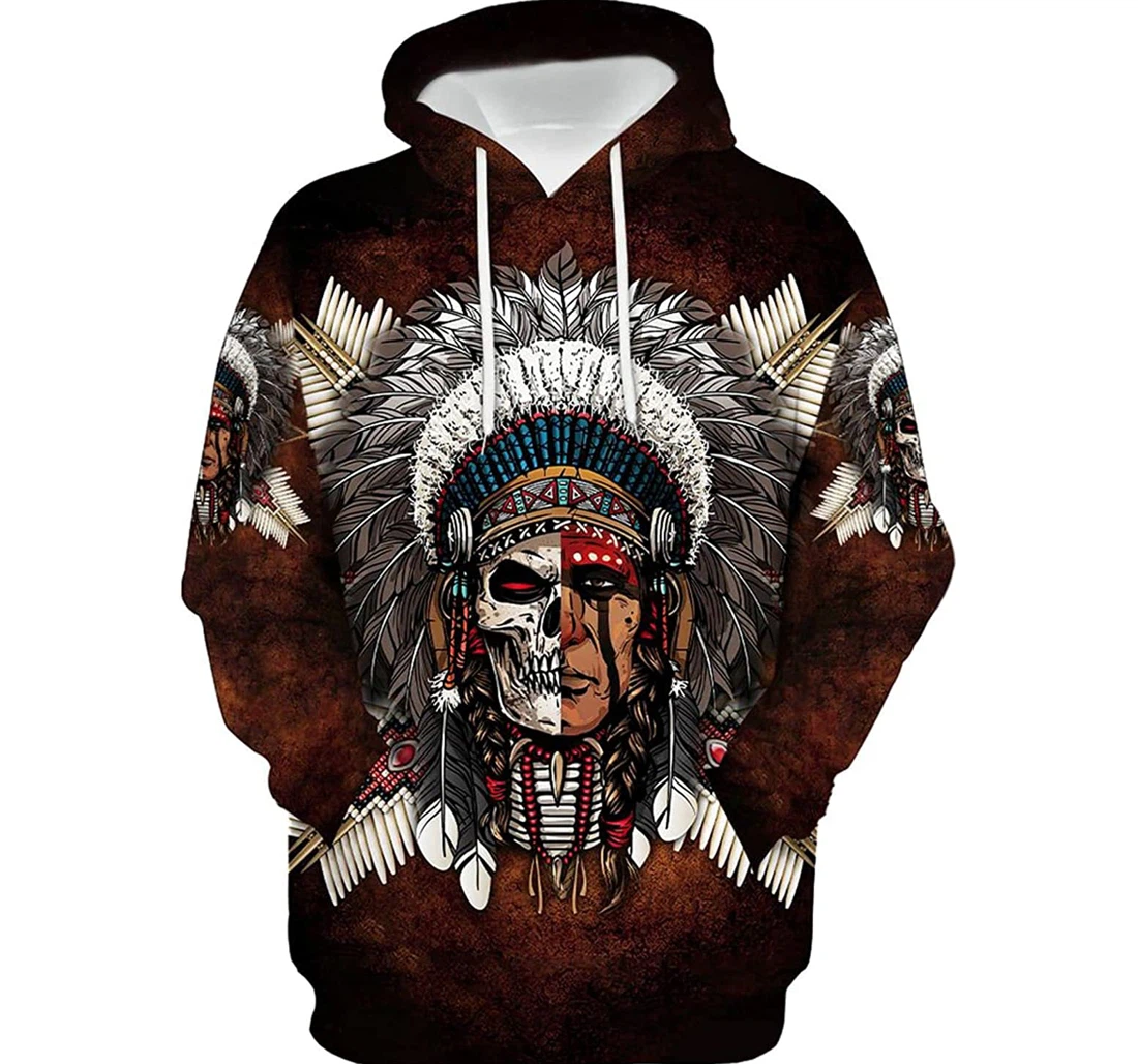 Native American Sugar Half Skull Art - 3D Printed Pullover Hoodie