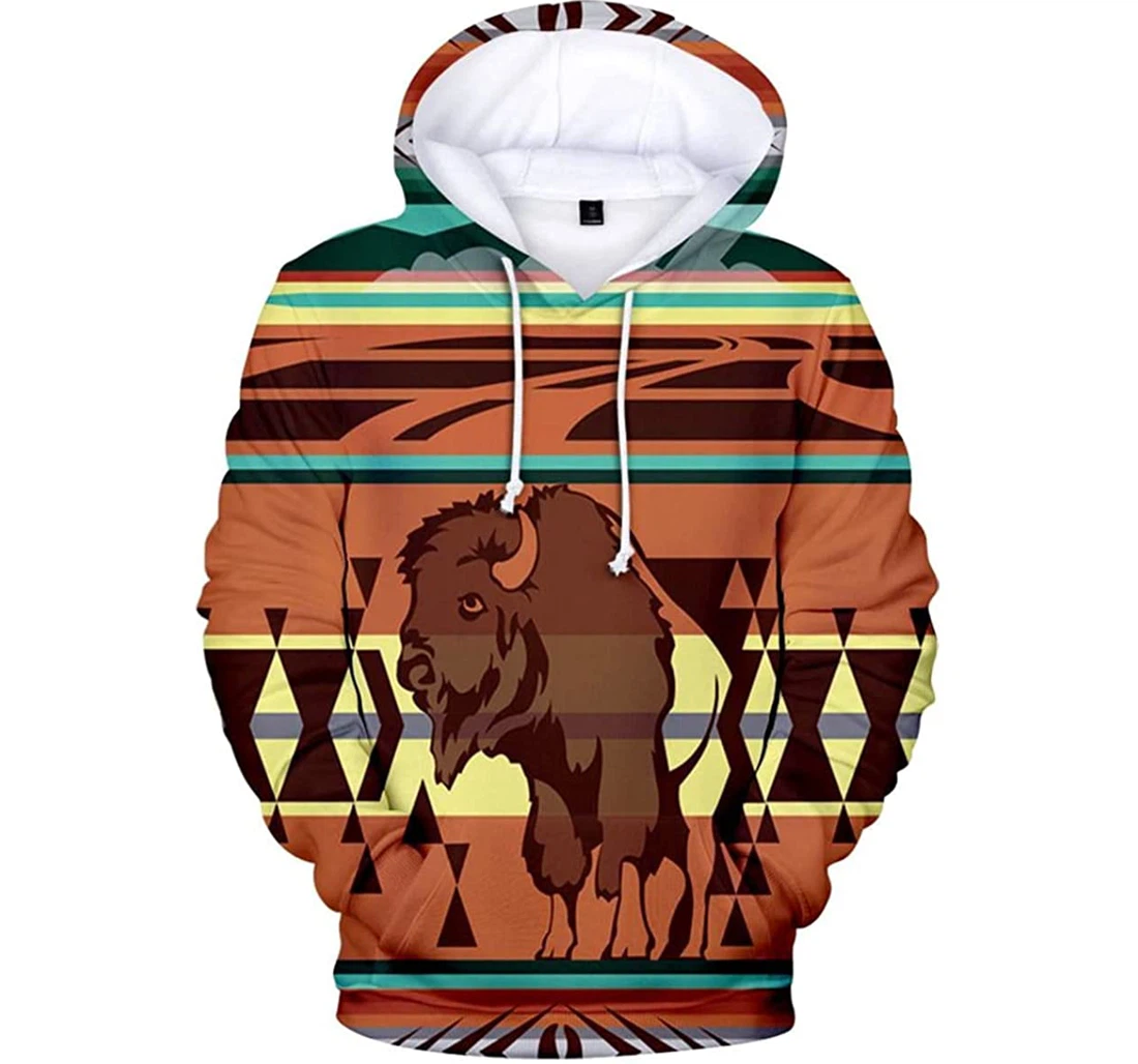 Native Bison Buffalo Native American 2 - 3D Printed Pullover Hoodie