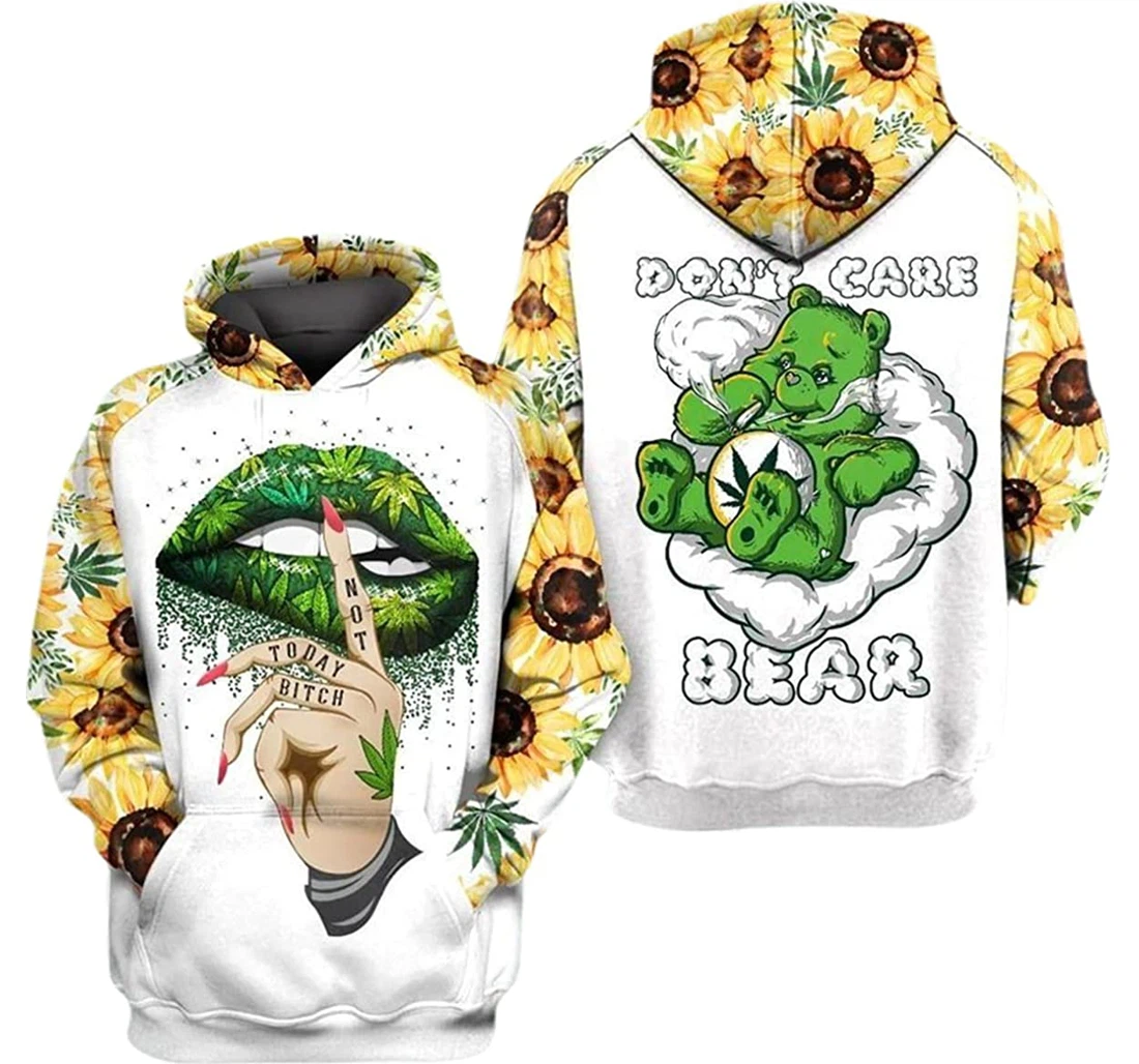 Weed Dont Care Bear Not Today Sunflower Pattern - 3D Printed Pullover Hoodie