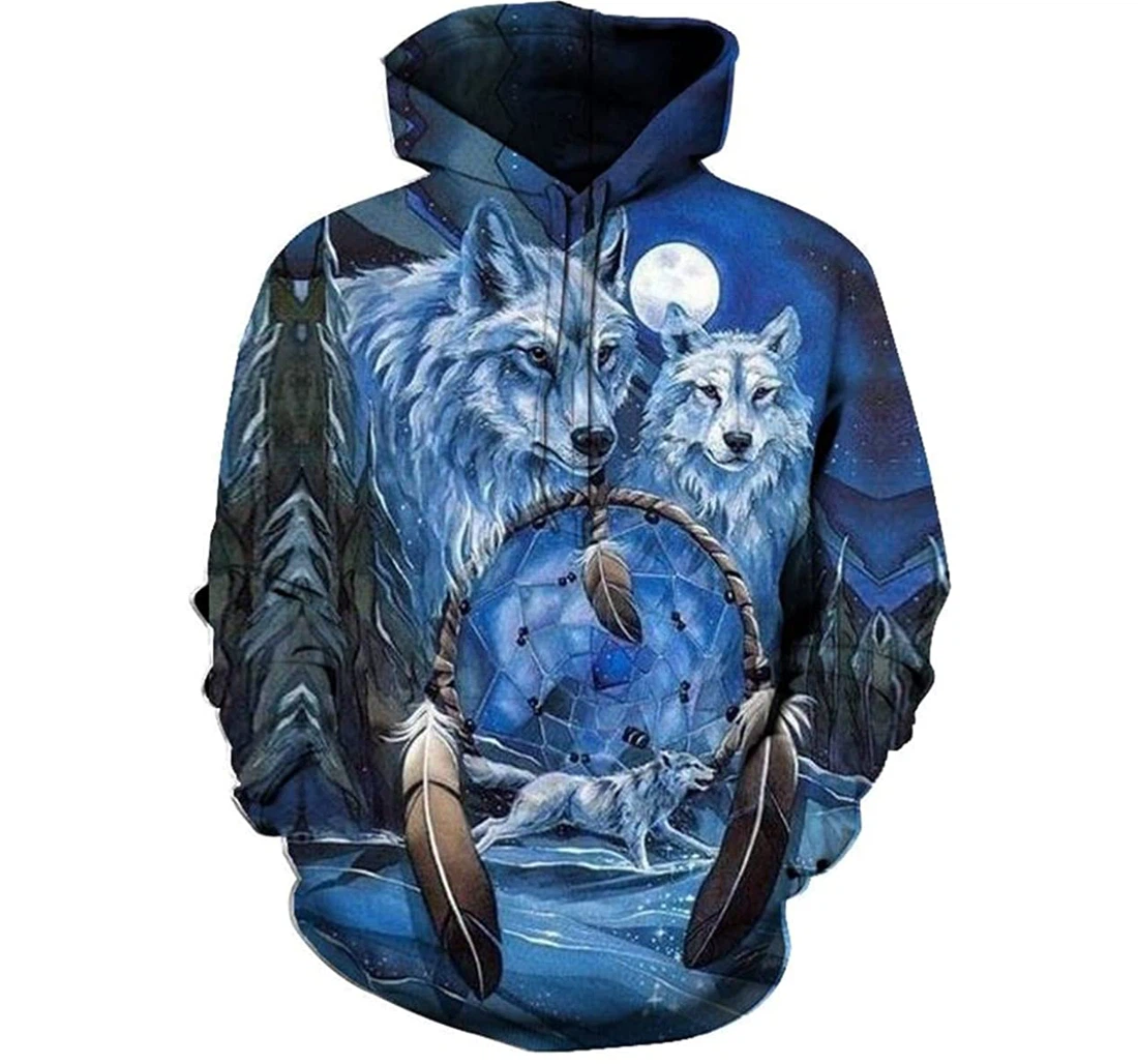 Wolf Dreamcatcher Native American 2 - 3D Printed Pullover Hoodie