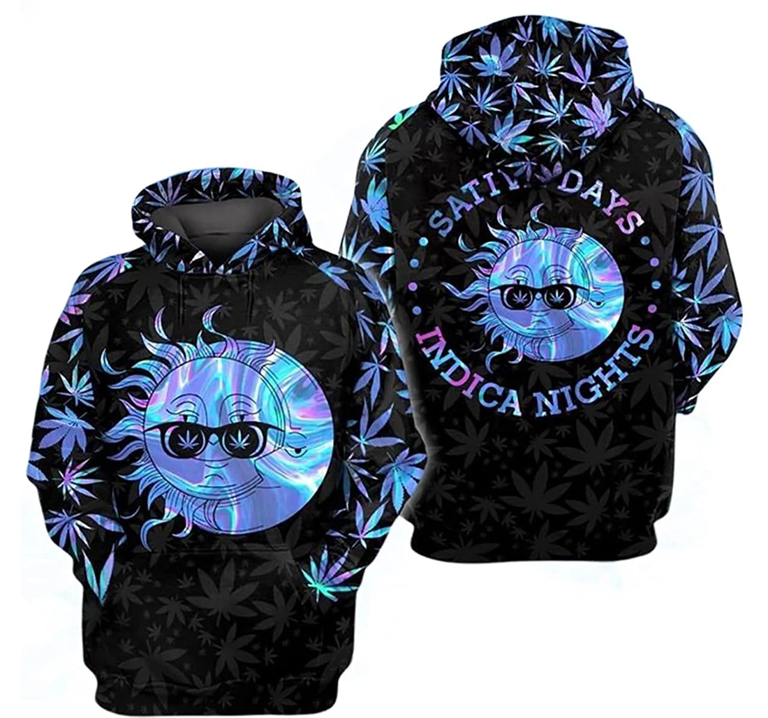 Weed Sativa Day Indica Night - 3D Printed Pullover Hoodie