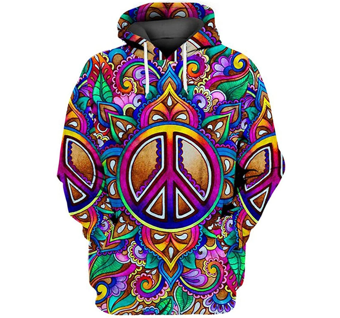 Hippie Peace Sign Flower Pattern - 3D Printed Pullover Hoodie