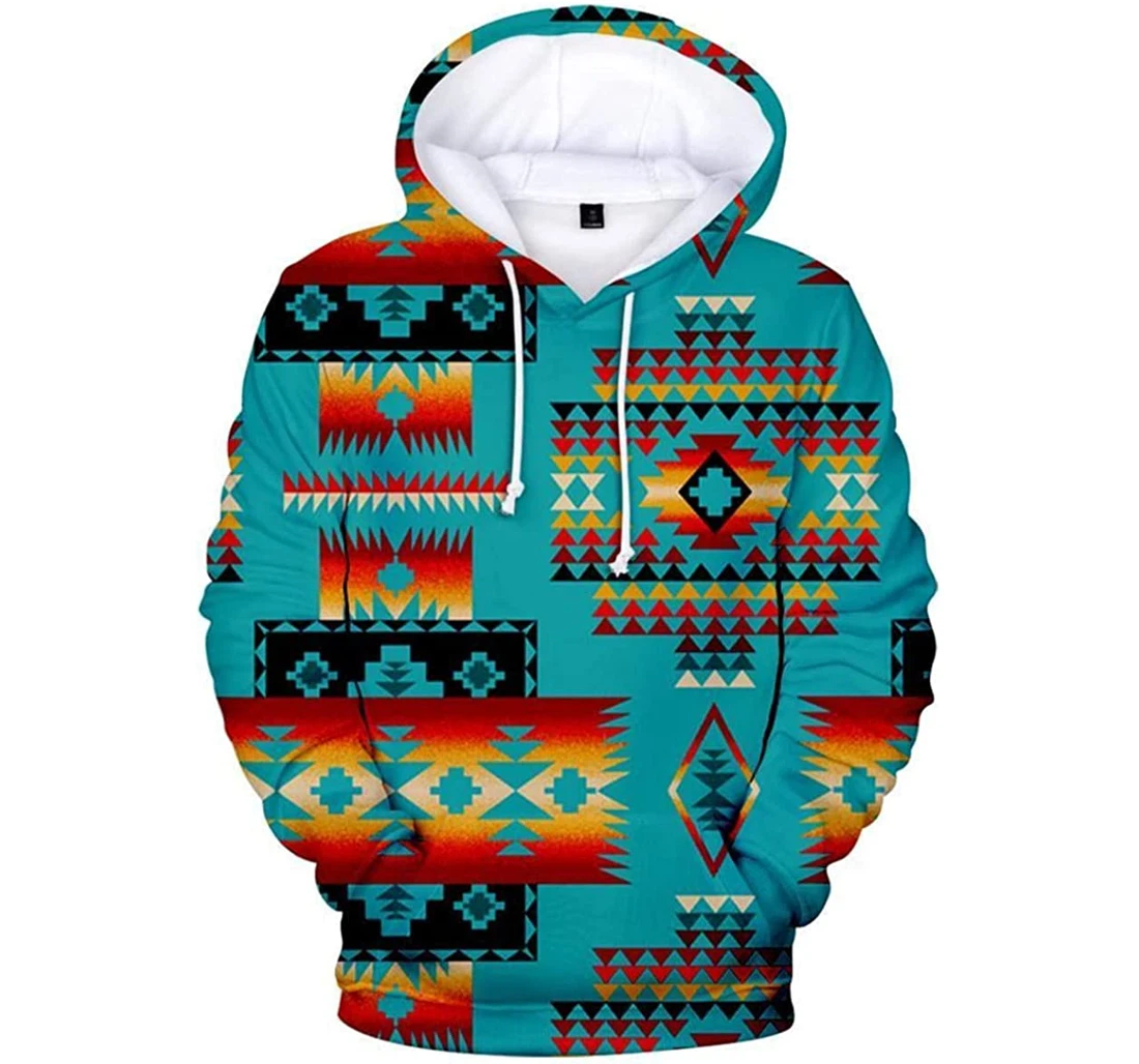 Blue Native Tribes Pattern Native American - 3D Printed Pullover Hoodie