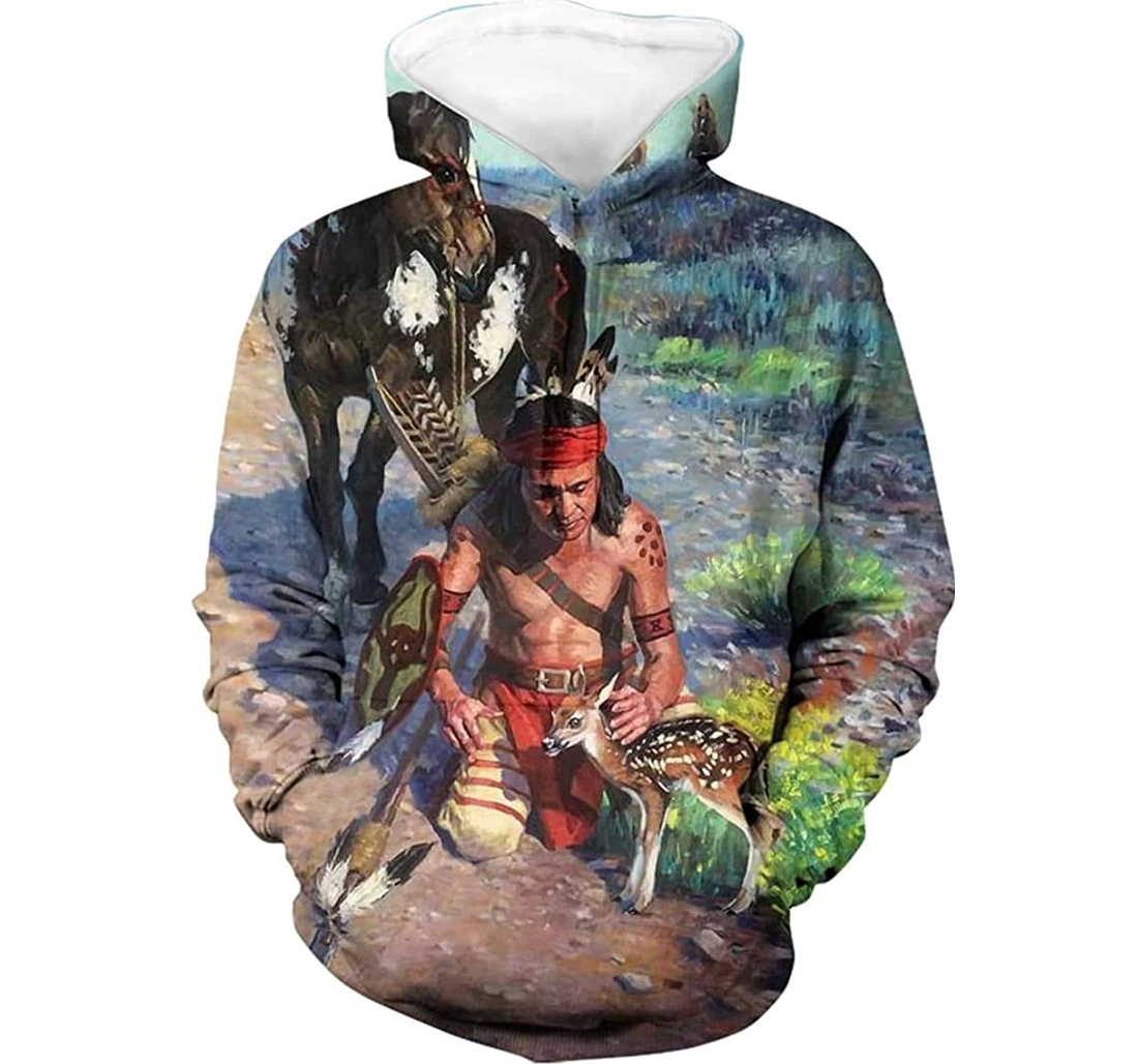 Hunting Deer Chief Native - 3D Printed Pullover Hoodie