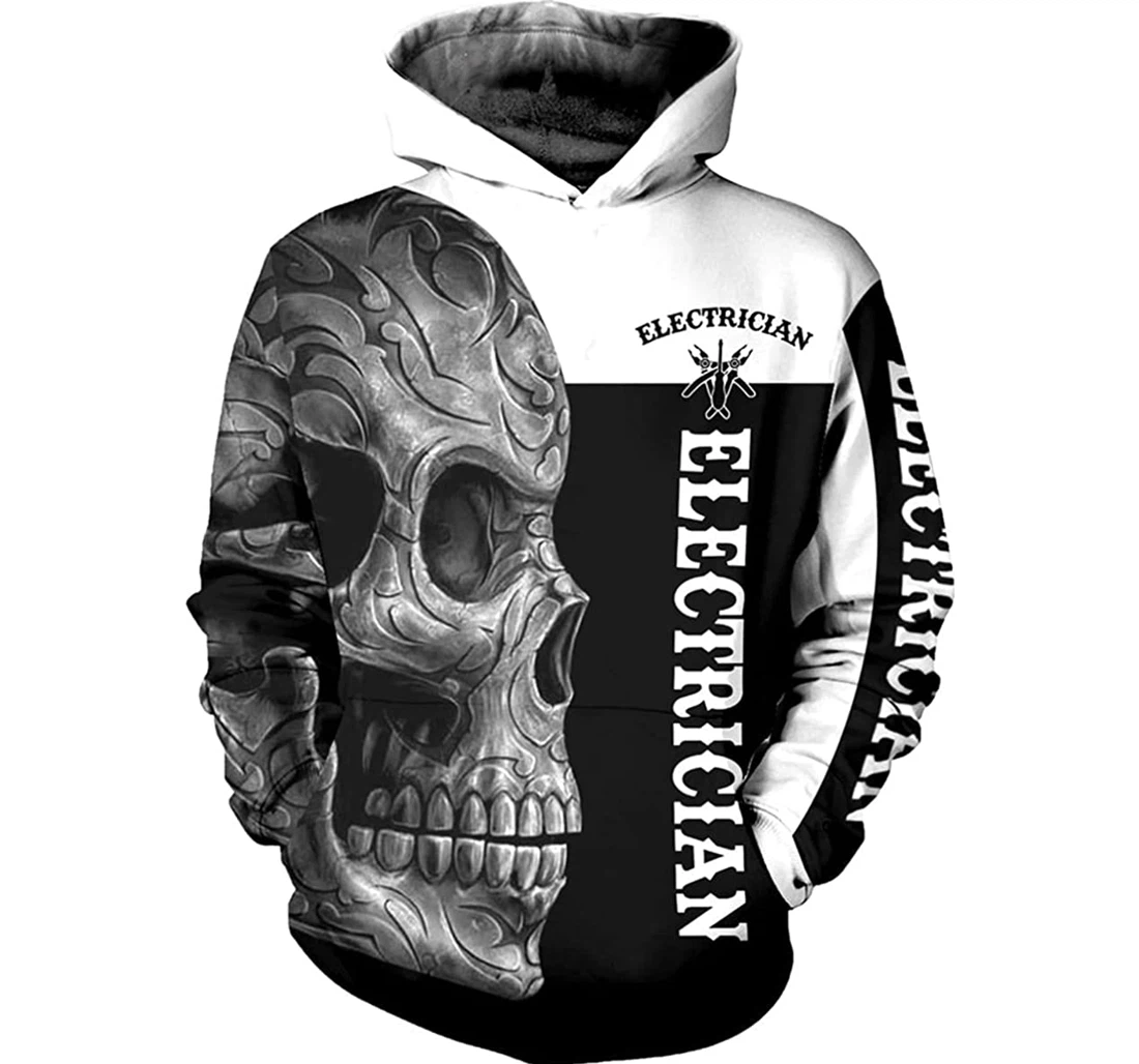 Electrician Metal Patterned Skull Cool - 3D Printed Pullover Hoodie