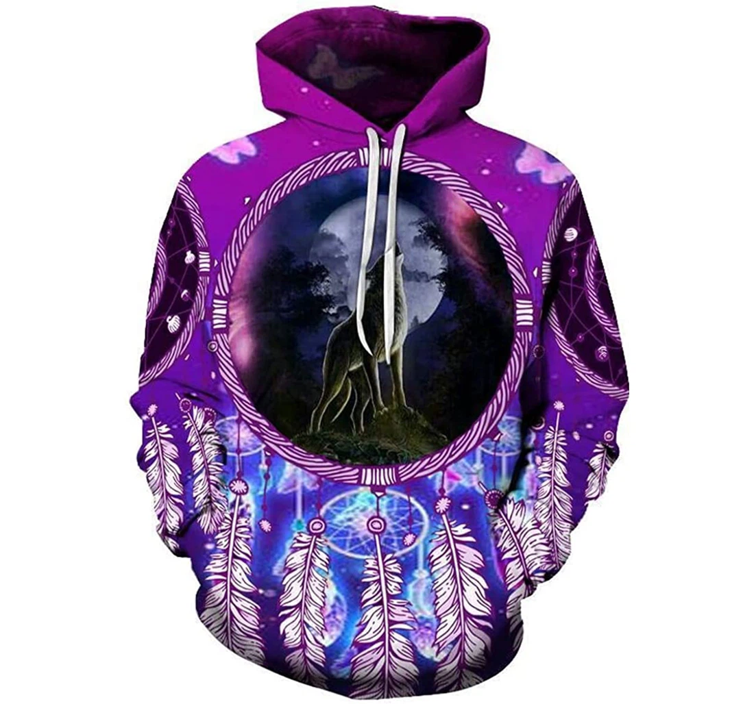 Violet Dreamcatcher Wolf Native American - 3D Printed Pullover Hoodie