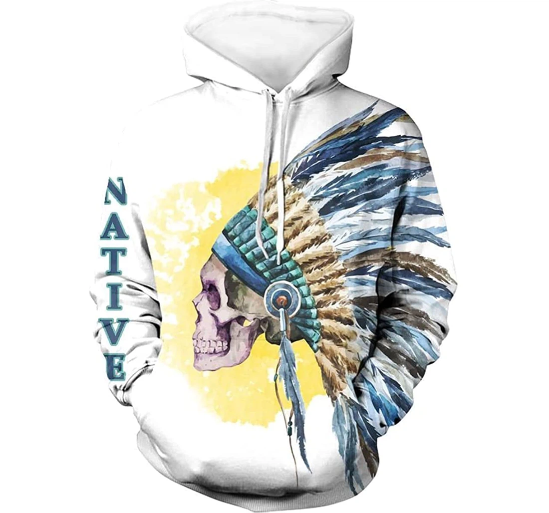 Skull Chief Native American - 3D Printed Pullover Hoodie