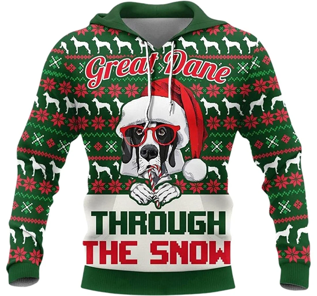 Great Dane Christmas Through The Snow - 3D Printed Pullover Hoodie