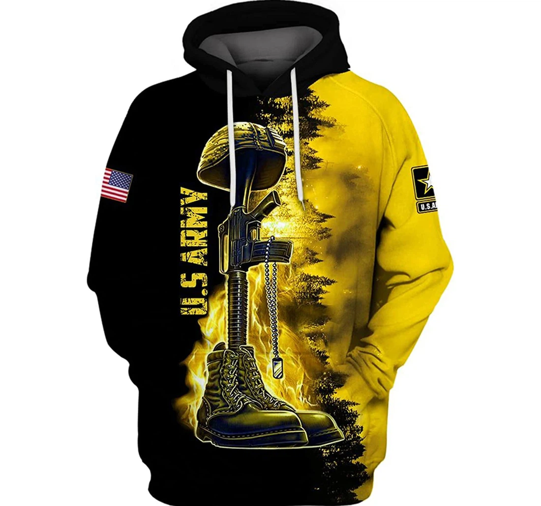 Yellow Us Army Boots Dog Tag - 3D Printed Pullover Hoodie