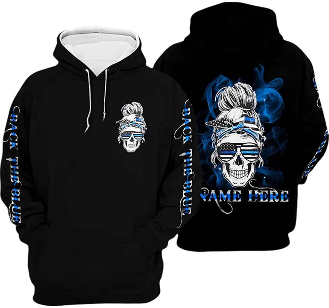 Personalized Name Skull Mama American Back The Blue - 3D Printed Pullover Hoodie