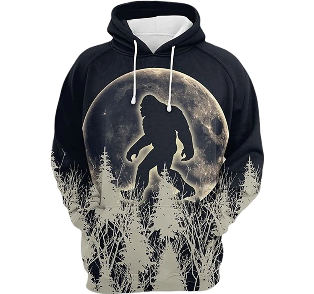 Bigfoot Big Moon In The Forest - 3D Printed Pullover Hoodie