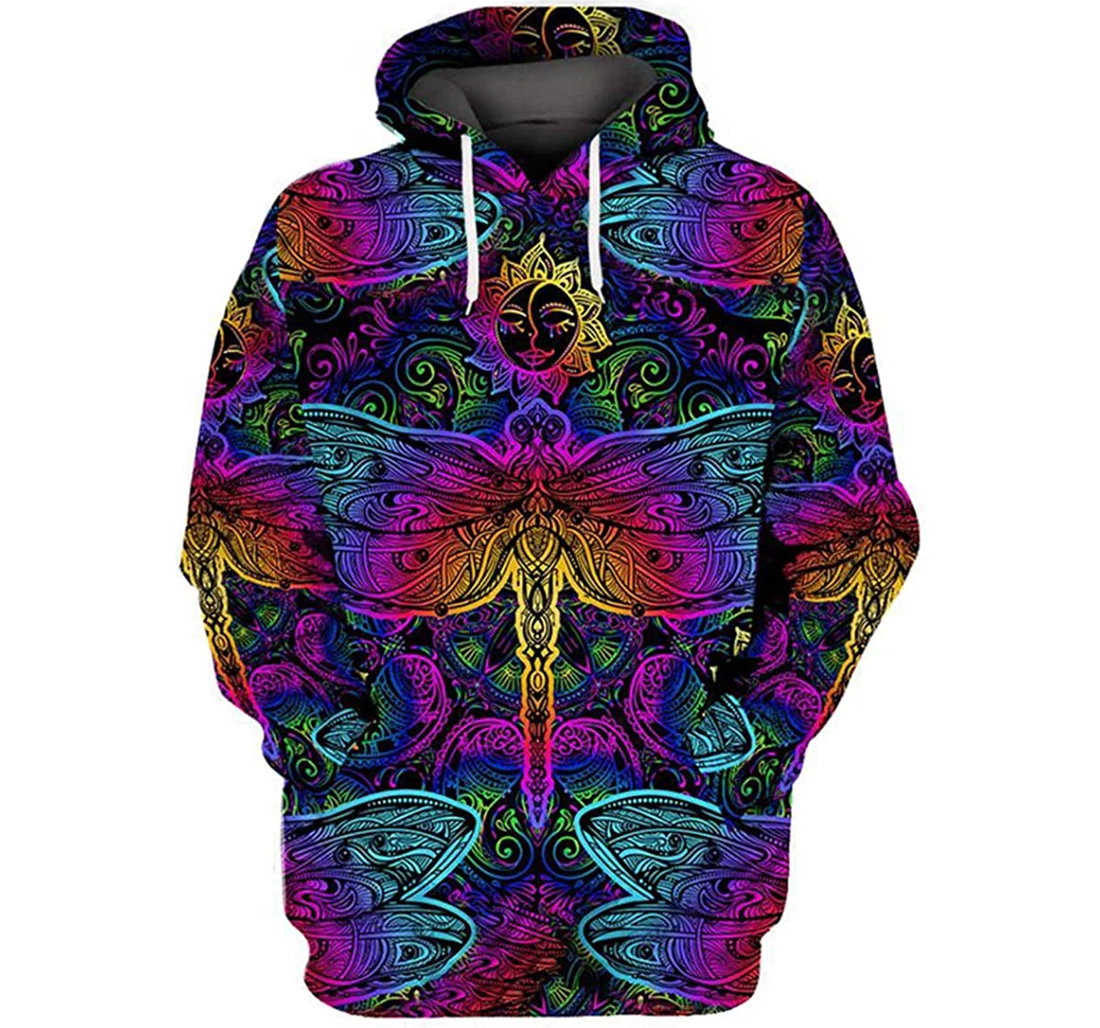 Hippie Dragonfly Mandala Pattern - 3D Printed Pullover Hoodie