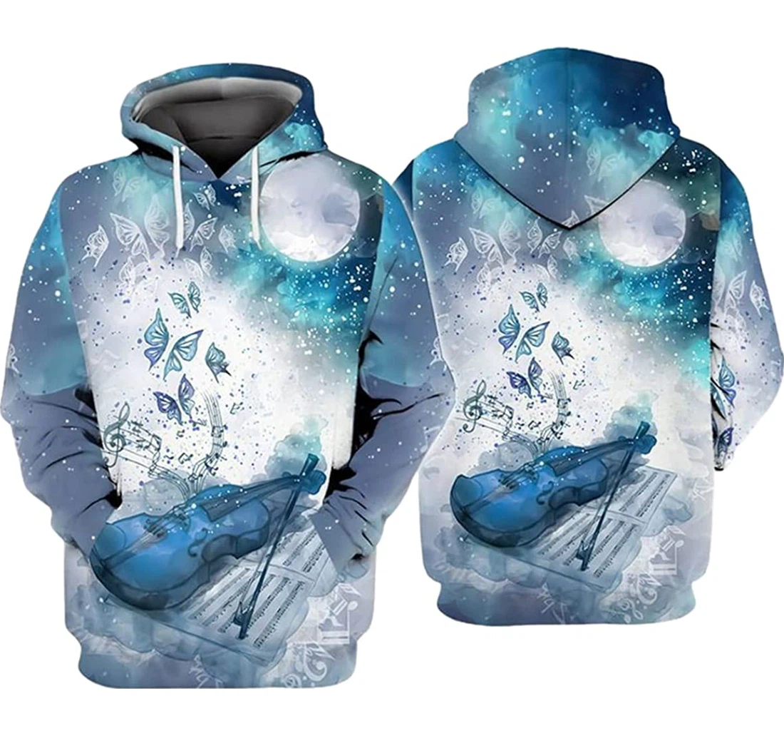 Beautiful Blue Violin Chords Butterfly - 3D Printed Pullover Hoodie