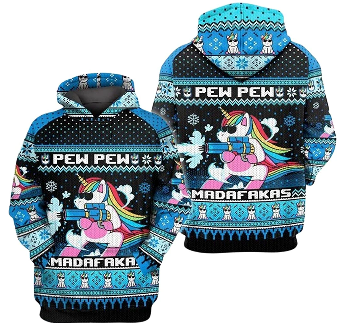 Unicorn Pewpew Madafakas Blue - 3D Printed Pullover Hoodie