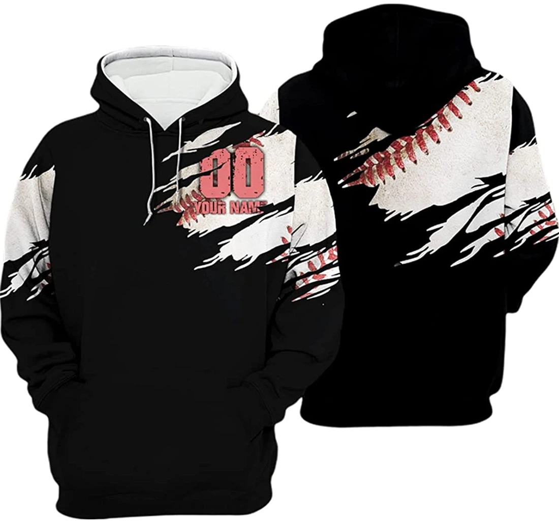 Personalized Name Baseball Torn Pattern - 3D Printed Pullover Hoodie