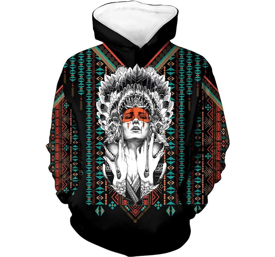 Native American Girl Pattern - 3D Printed Pullover Hoodie