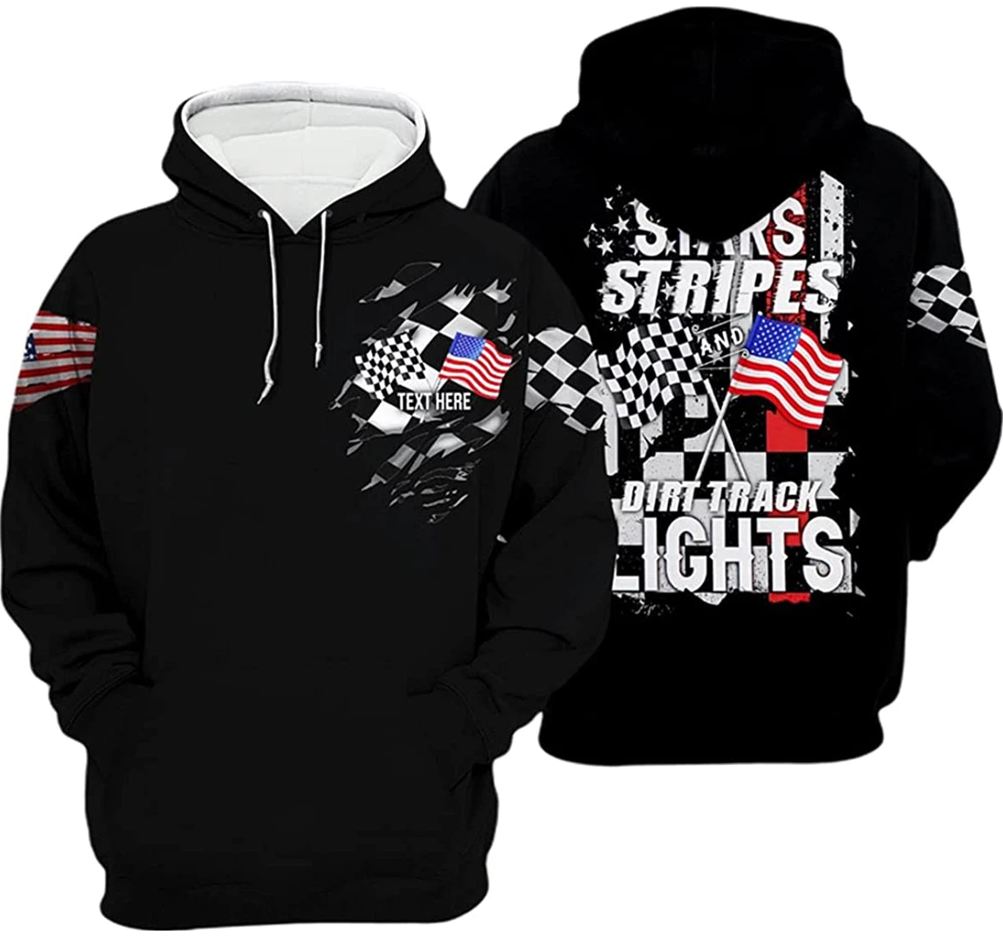 Personalized Name Racing Stars Stripes Dirt Track Lights America - 3D Printed Pullover Hoodie